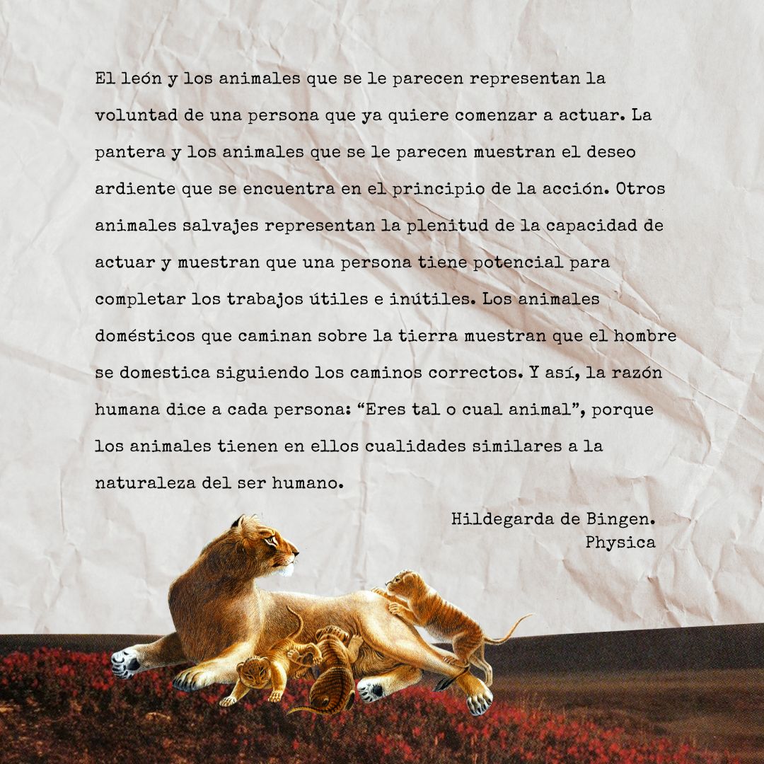 Frase de Hildegarda de Bingen sobre los animales.